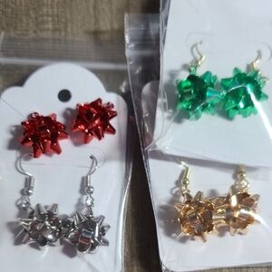 Festive Bow Earrings in Red, Green, Silver, and Gold